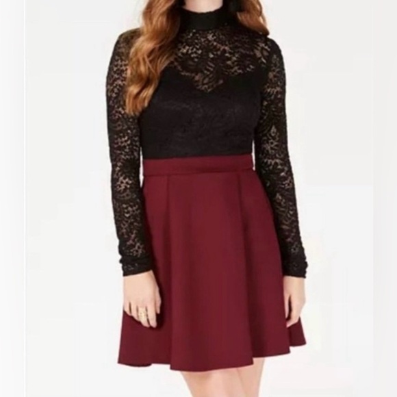 B Darlin Dresses & Skirts - B Darlin Black and Burgundy Long Sleeve Dress